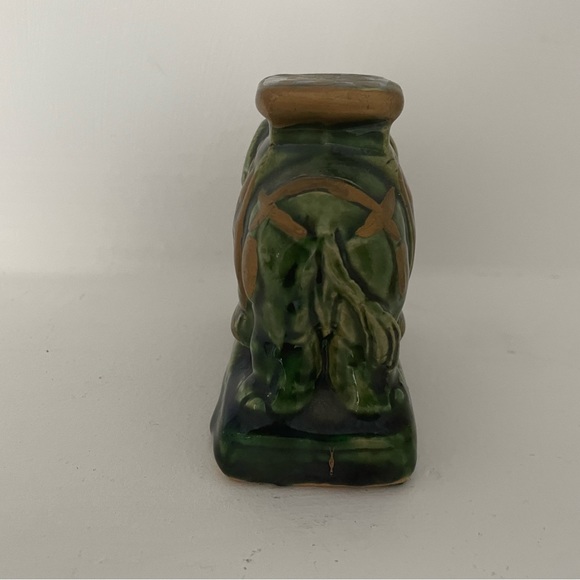 Vintage Green Ceramic Elephant Figurine Trunk Up 5-in High. - Picture 3 of 6